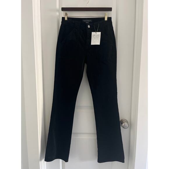 NWT Anthropologie Sanctuary Black Velveteen Boot Cut Pants Sz 27 - Picture 2 of 7